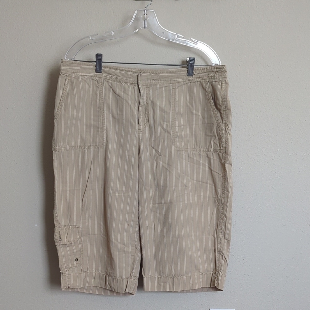 Eddie Bauer Tan Striped Long Shorts Lightweight Cotton